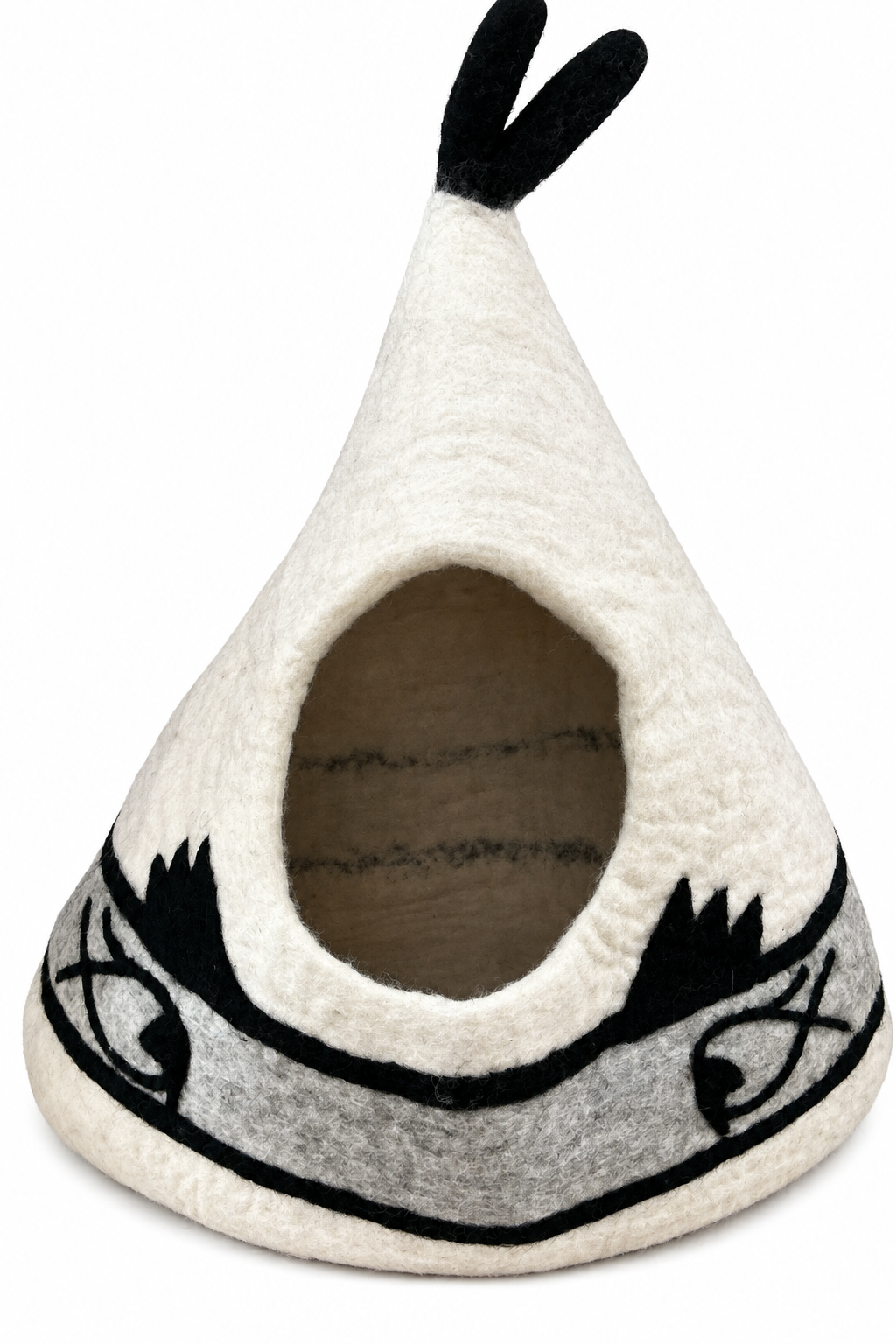 Pet Cave Beds - 100% Pure Wool (Black and White Tipi)
