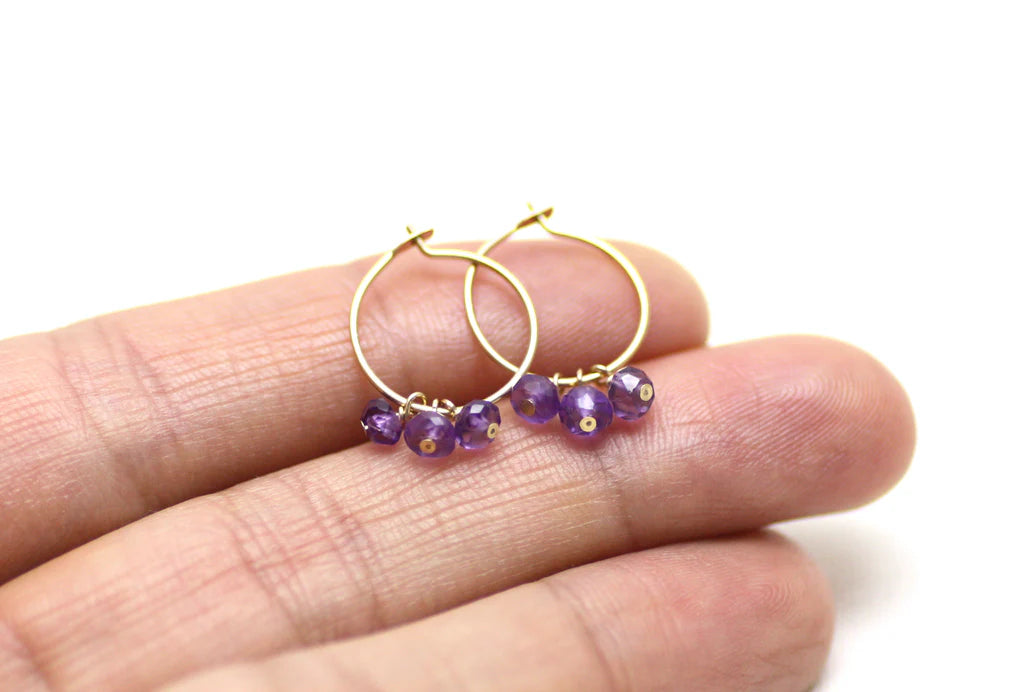 Gold Hoop Small Earrings with Gems