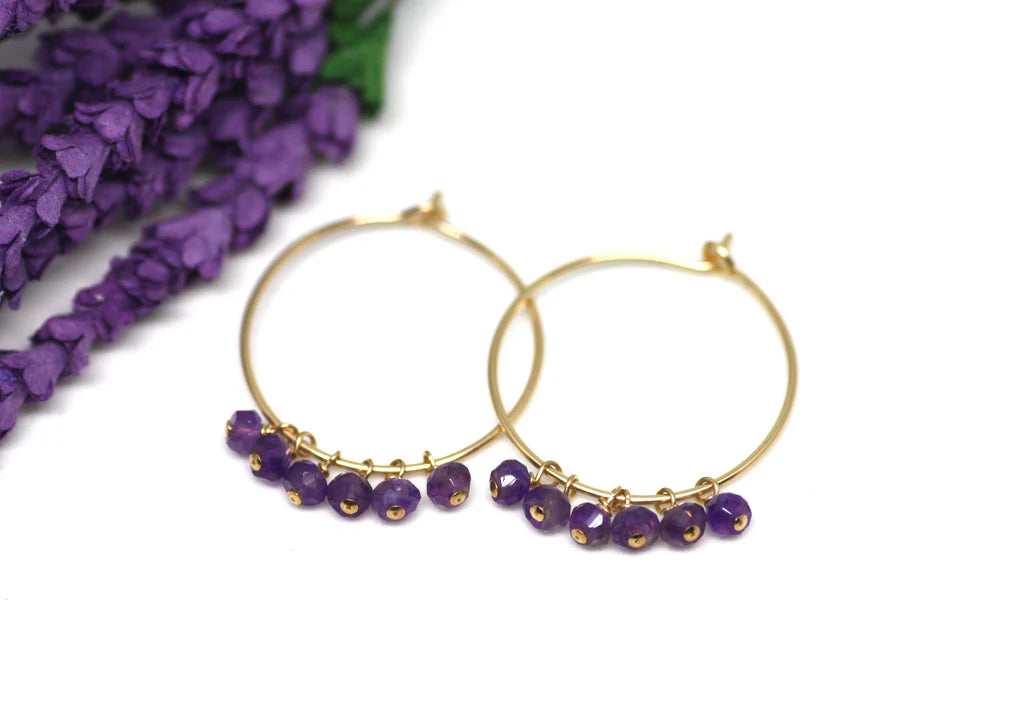 Gold Hoop Large Earrings with Gems $70