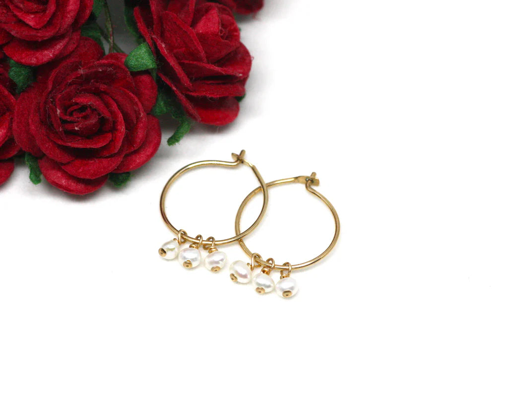 Gold Hoop Small Earrings with Gems