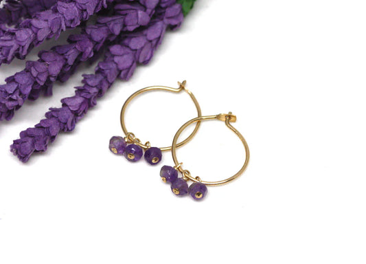 Gold Hoop Small Earrings with Gems $60