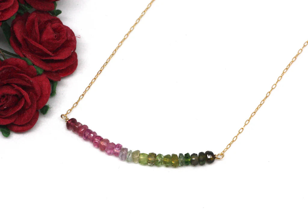 Gold Necklace Gemsstone Bar $60