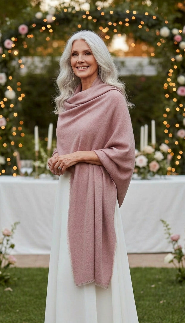 Boutique Hand Woven 100% Pure Cashmere Felted Shawl Dusty Rose