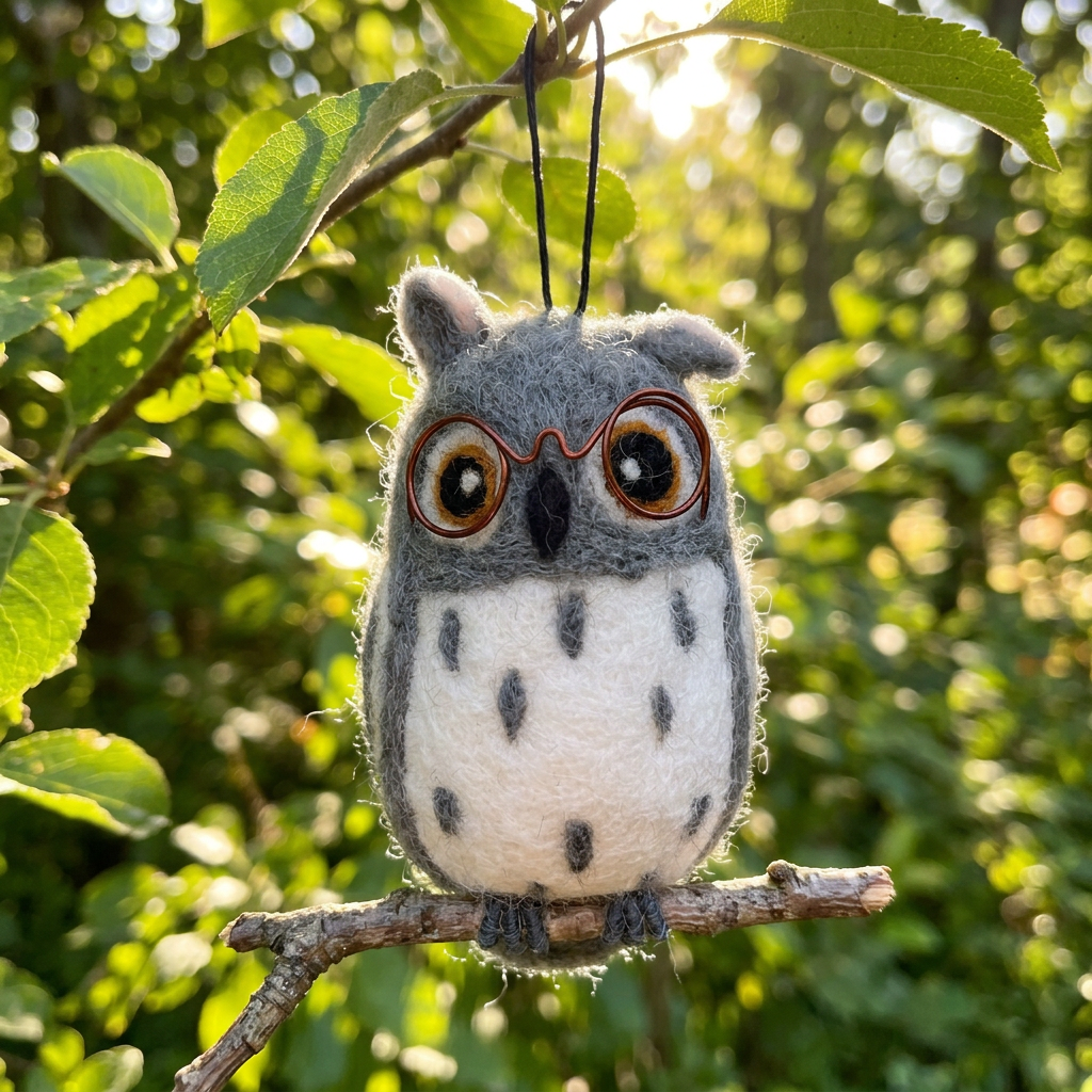 Grey Spotted Owl with Glasses Ornament