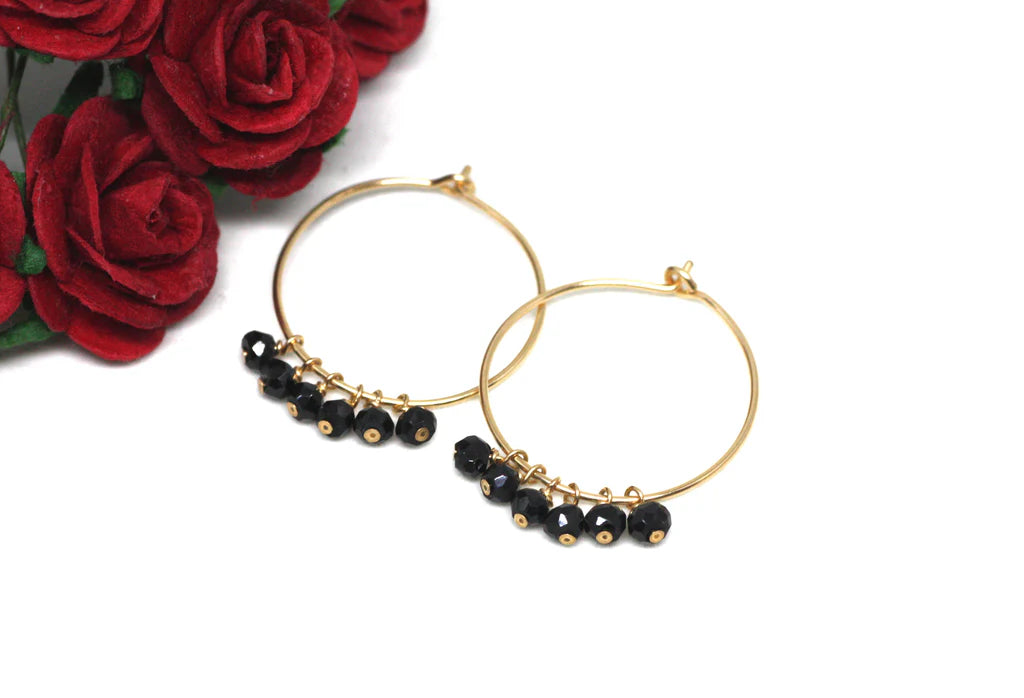 Gold Hoop Large Earrings with Gems $70