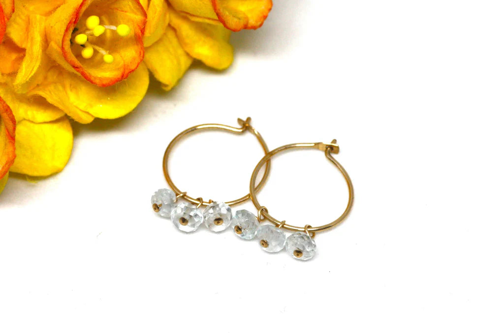 Gold Hoop Small Earrings with Gems