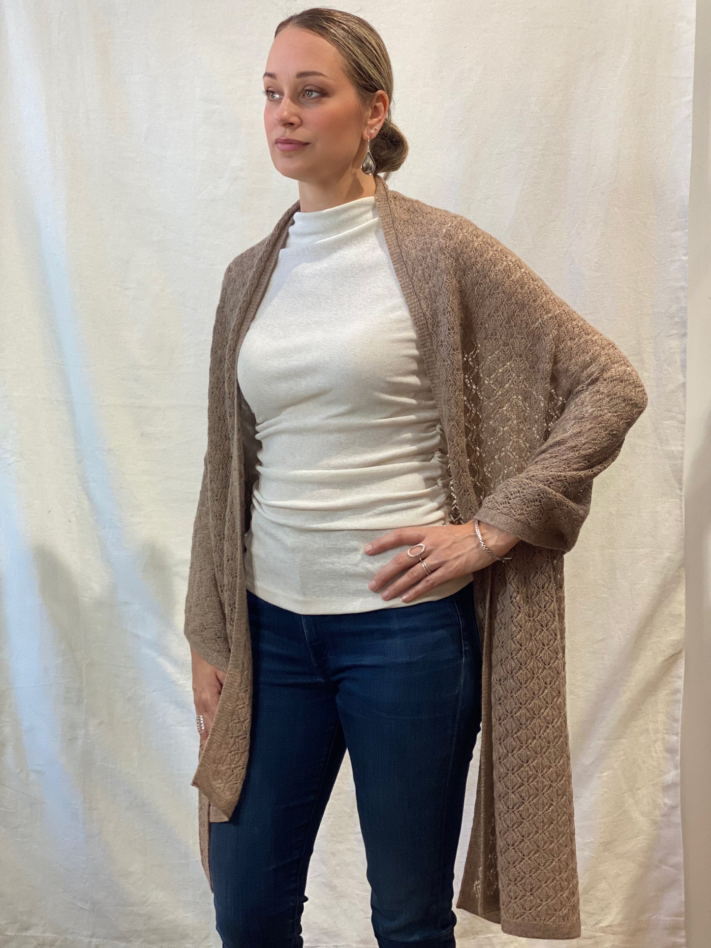 Beige Crochet Cashmere Shawl