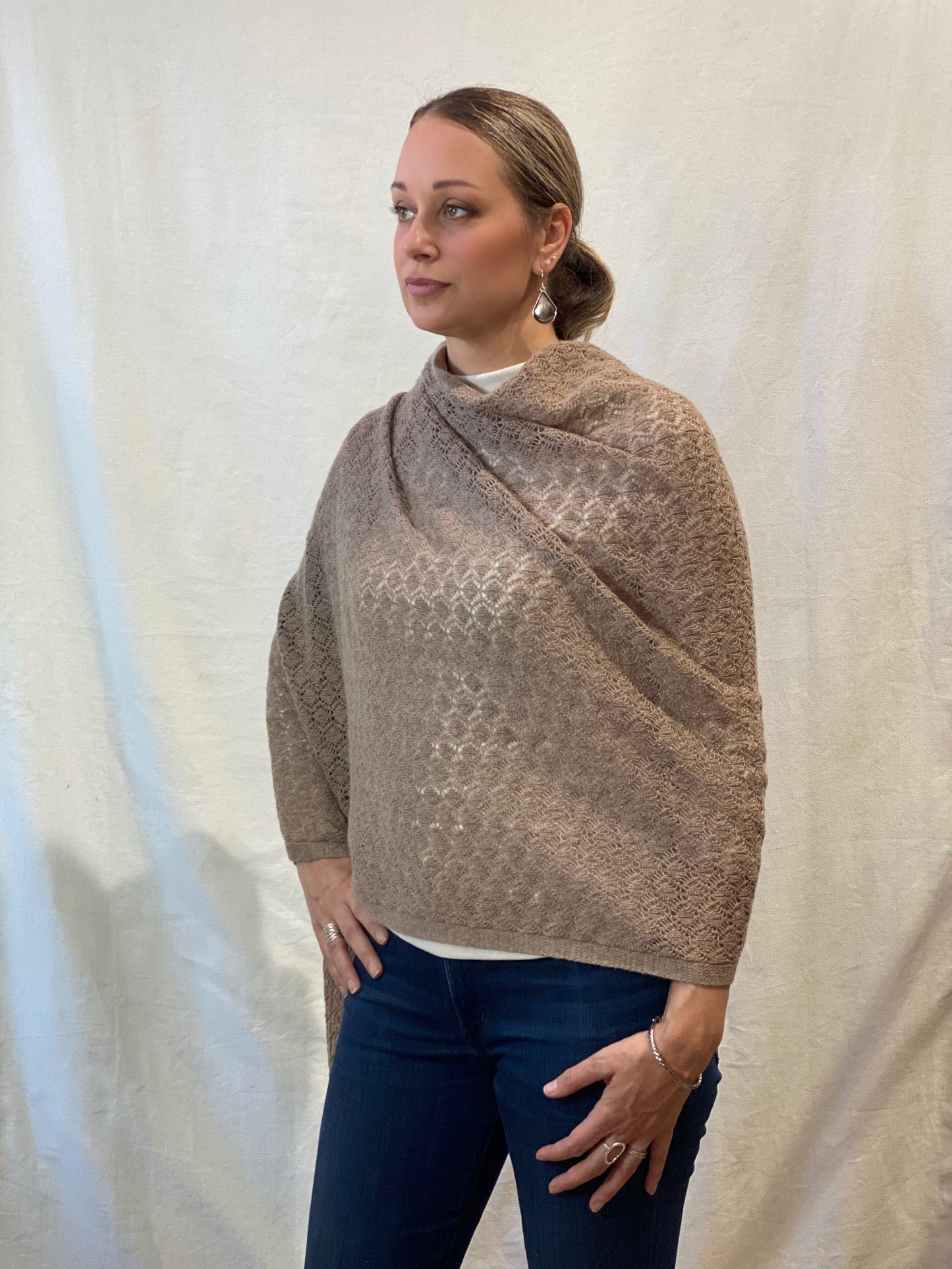 Beige Crochet Cashmere Shawl