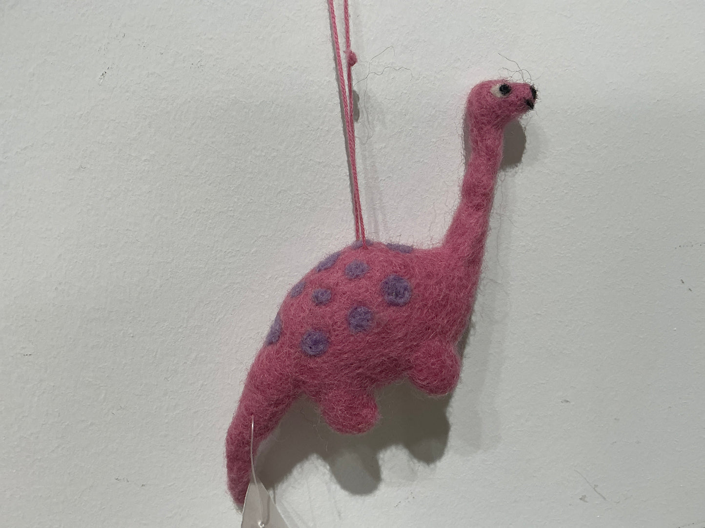 Pink dinosaur with purple spot, hand felted wool 246