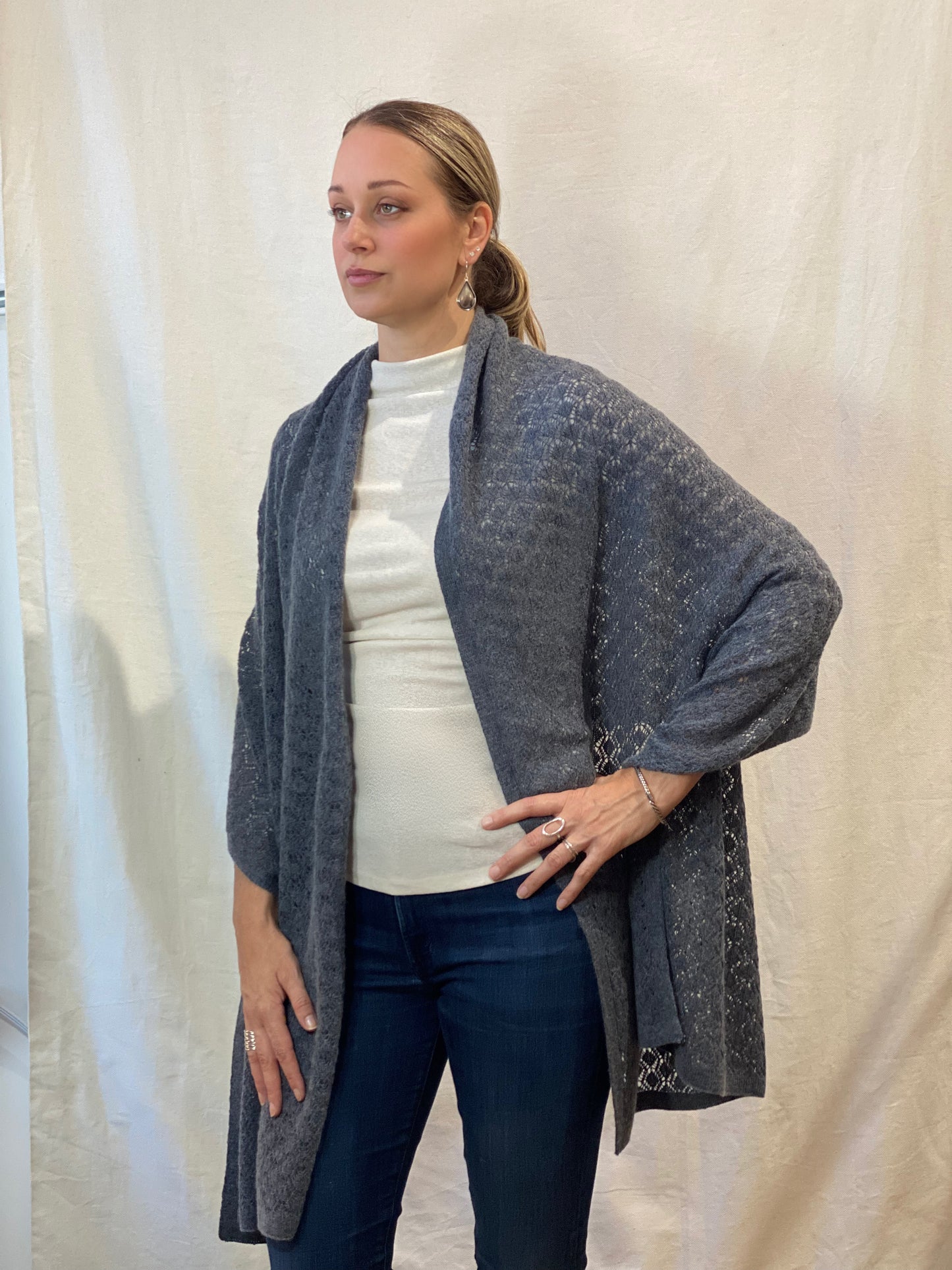 Grey Crochet Cashmere Shawl