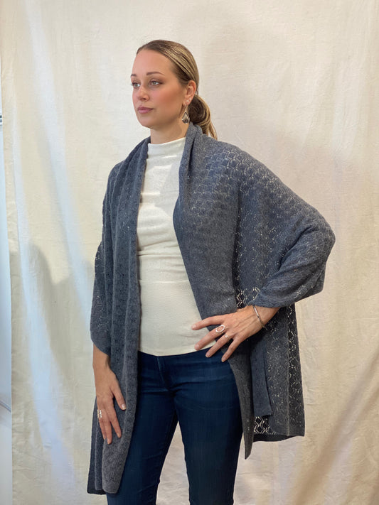 Grey Crochet Cashmere Shawl