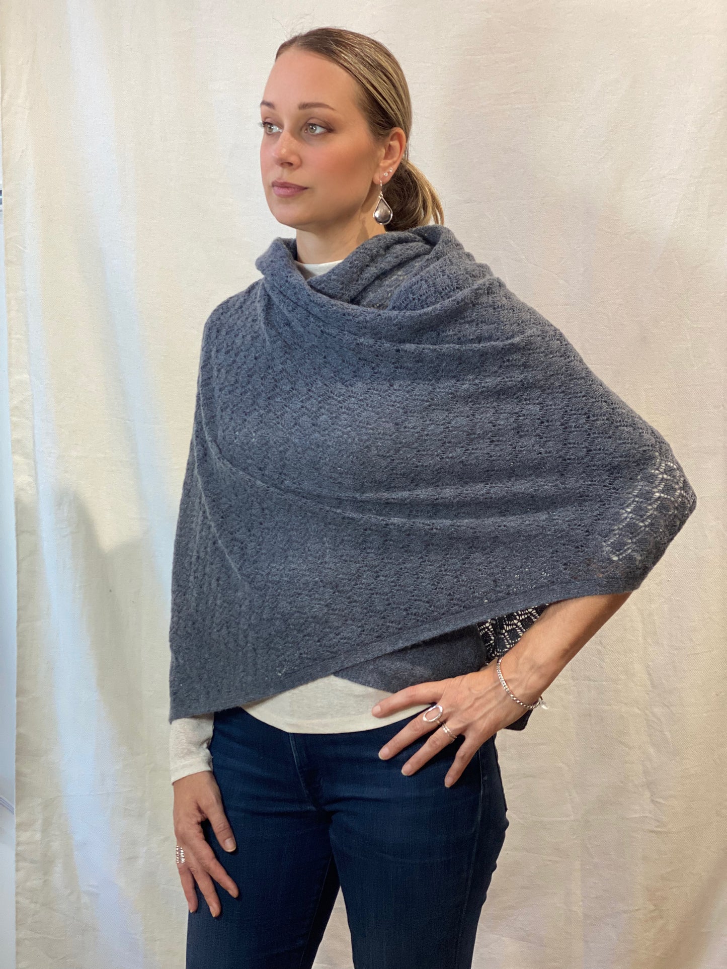 Grey Crochet Cashmere Shawl