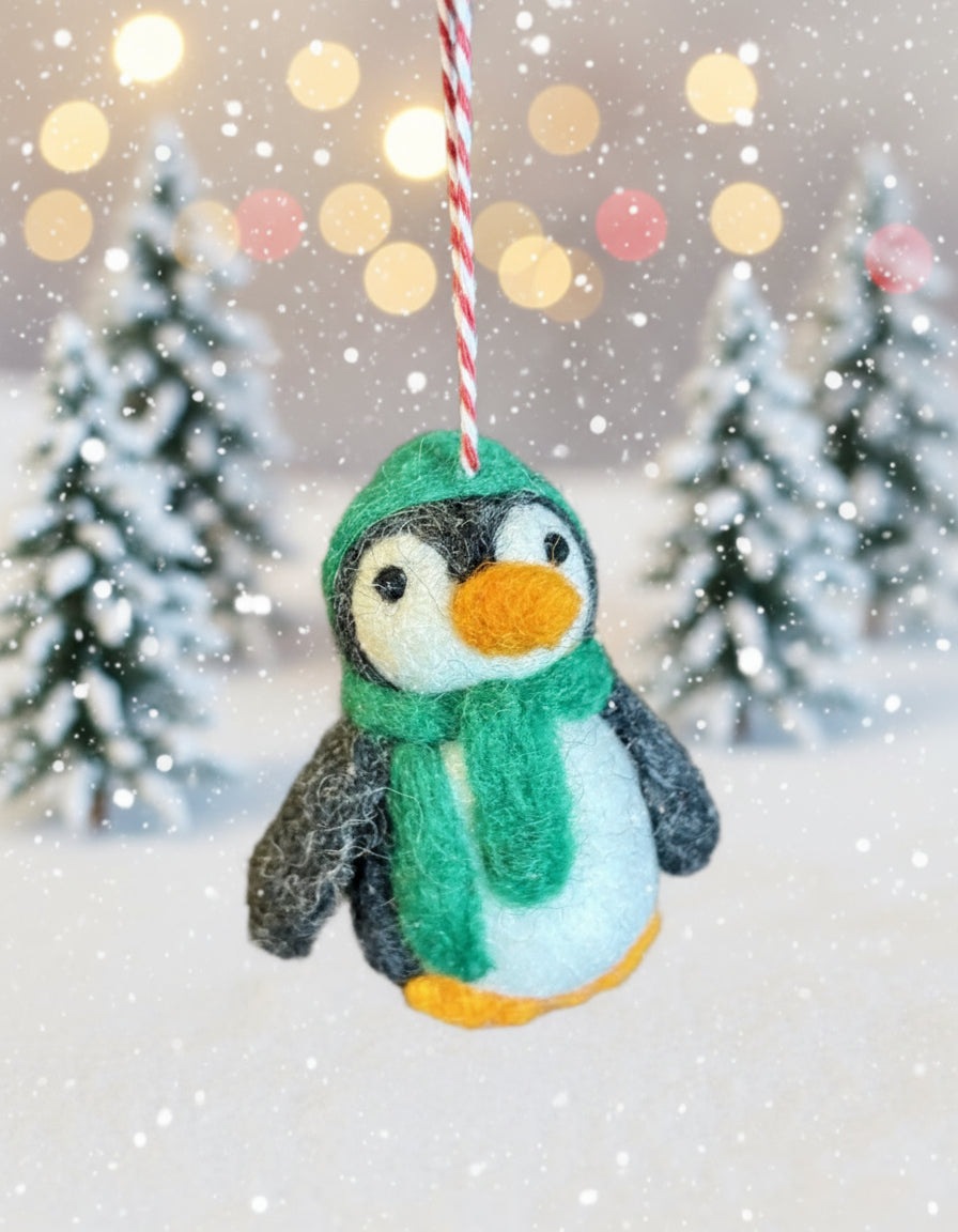 Mini Penguin Ornament With Knitted Hat and Scarf