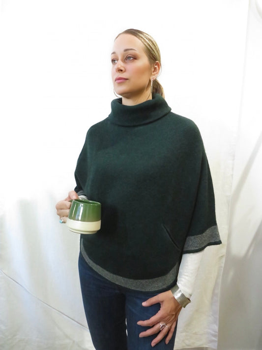 100% Cashmere Round Poncho Hunter Green