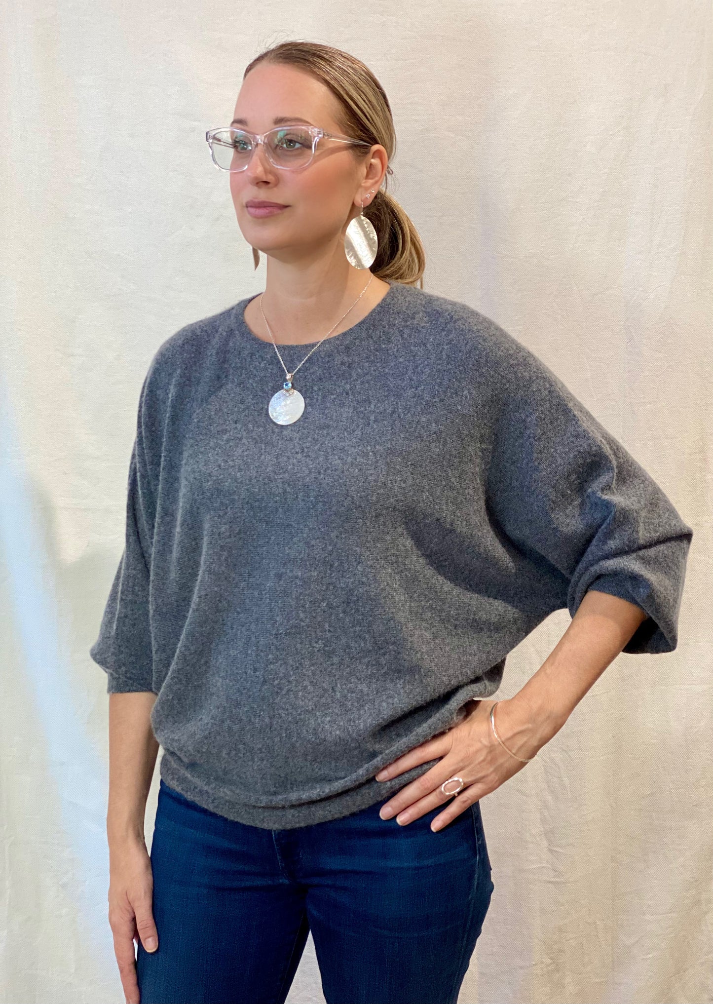 100% Pure Cashmere Butterfly Sweater Dark Grey