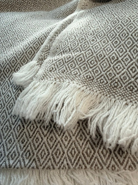 New! Brown Diamond Pattern Wool-Cashmere Blanket