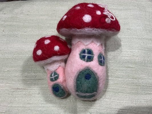 Mushroom house wool ornament