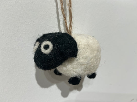 Mini black and white hand felted sheep ornament 209