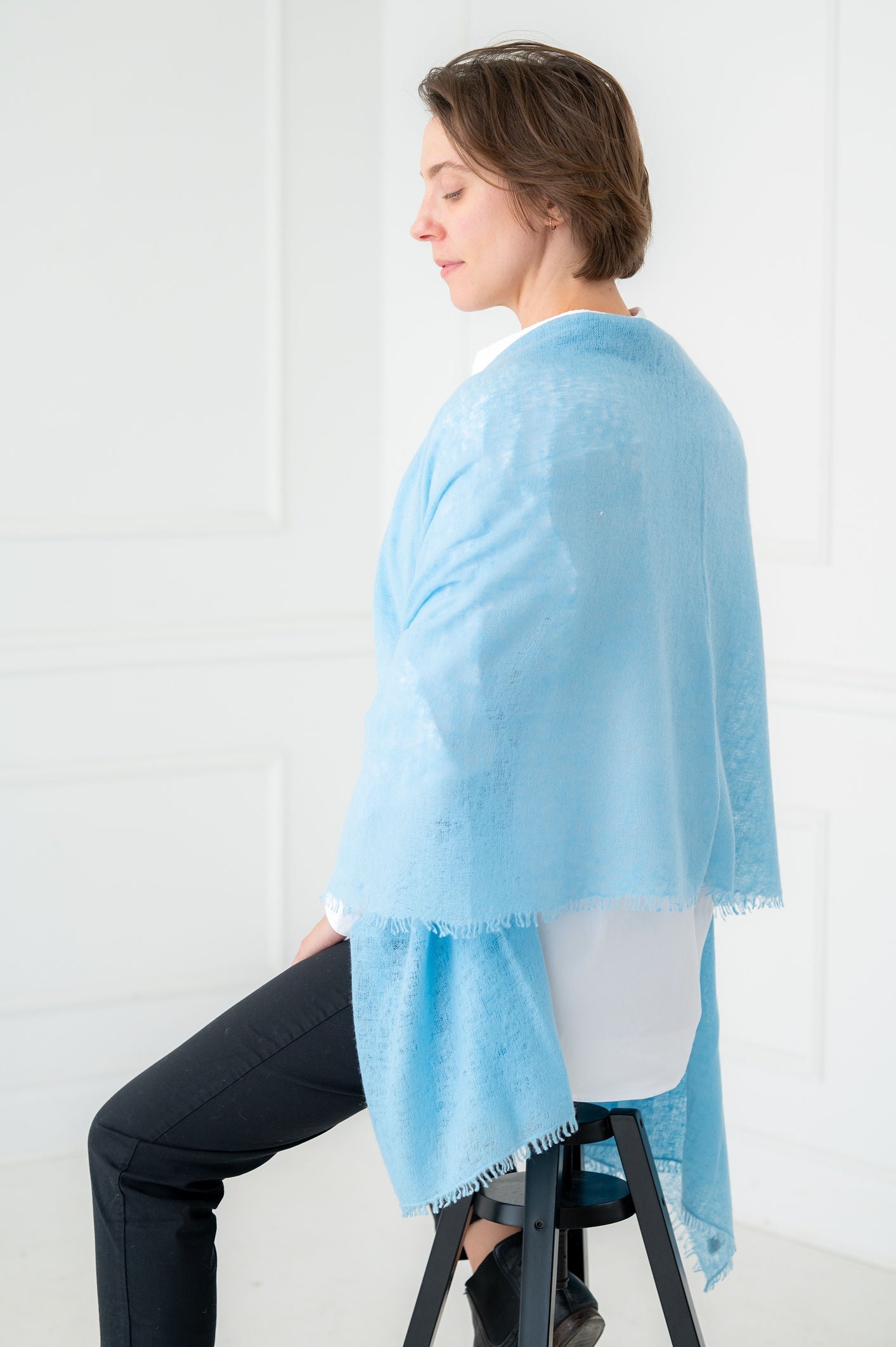 Pure Cashmere Powder Blue Felted Scarves