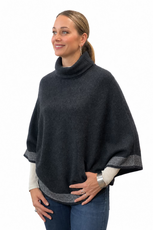 100% Cashmere Dark Grey (Charcoal)  Round Poncho