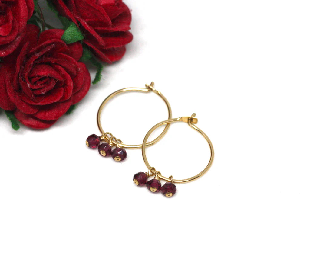 Gold Hoop Small Earrings with Gems
