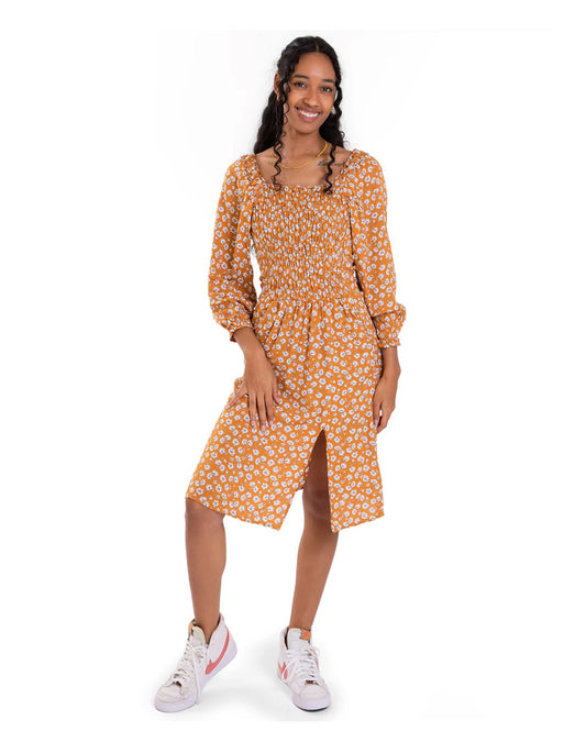Progoti mustard long sleeve smock dress
