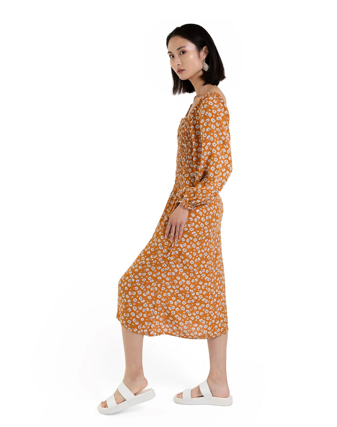 Progoti mustard long sleeve smock dress