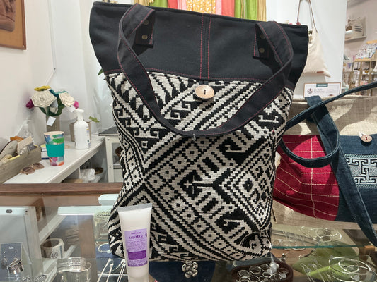 Black and white woven bag made in Vietnam
