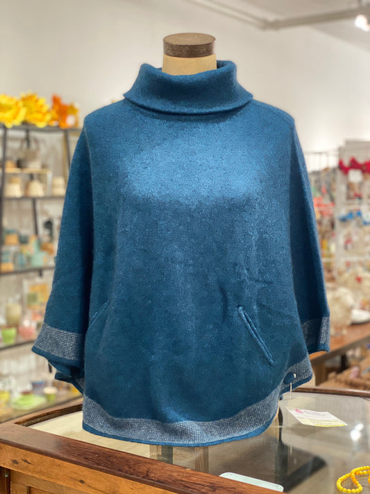 100% Cashmere Round Poncho DARK BLUE
