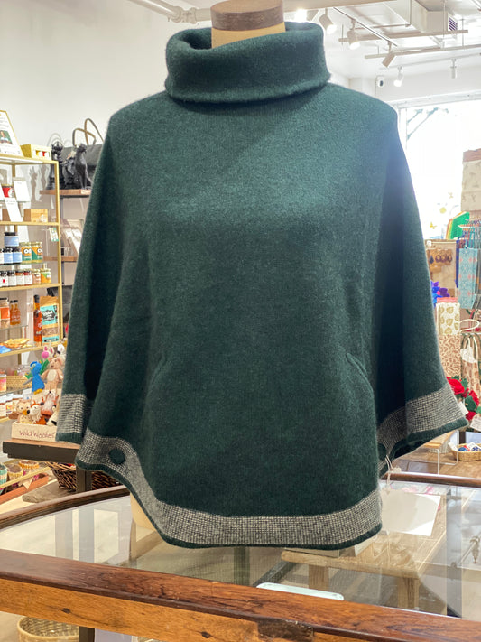 100% Cashmere Round Poncho Hunter Green