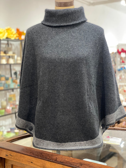 100% Cashmere Dark Grey (Charcoal)  Round Poncho