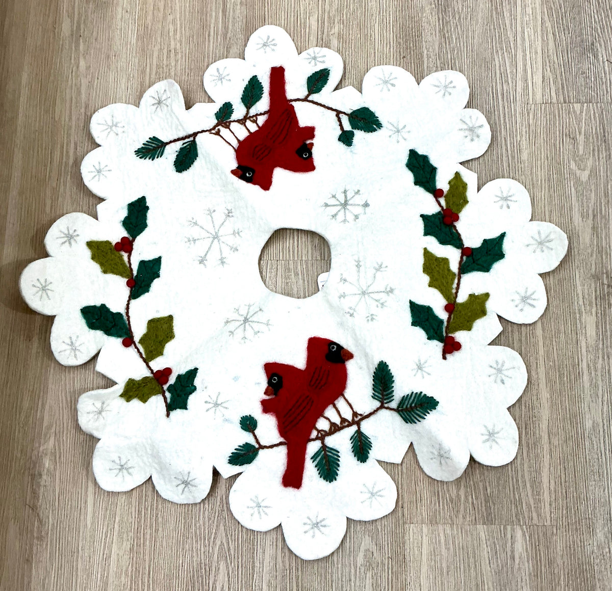 Large Wool Embroidered Tree Skirt