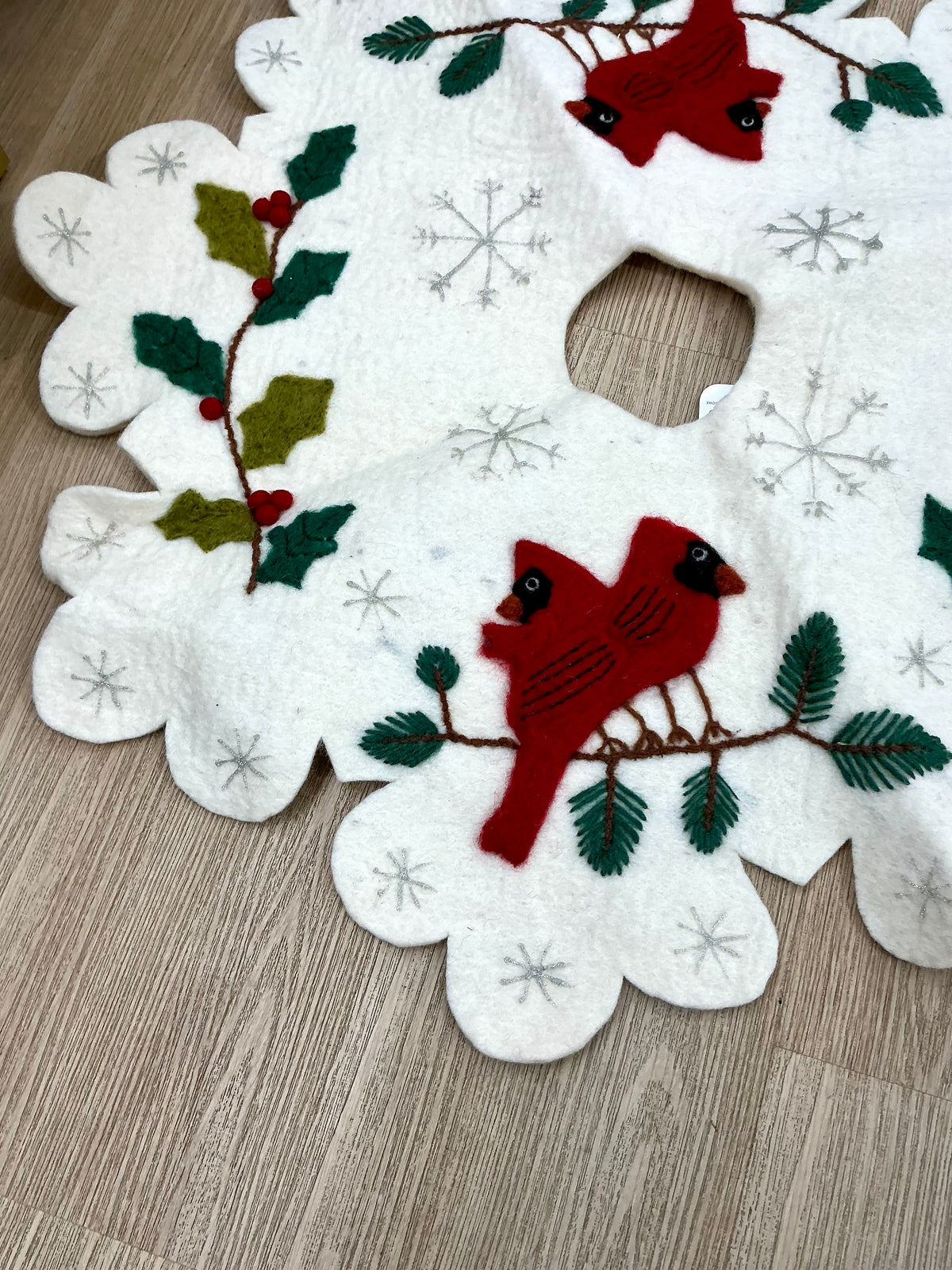 Medium-Small Wool Embroidered Cardinal Tree Skirt
