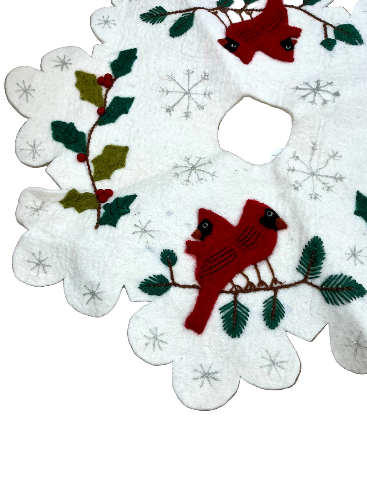 Medium-Small Wool Embroidered Cardinal Tree Skirt