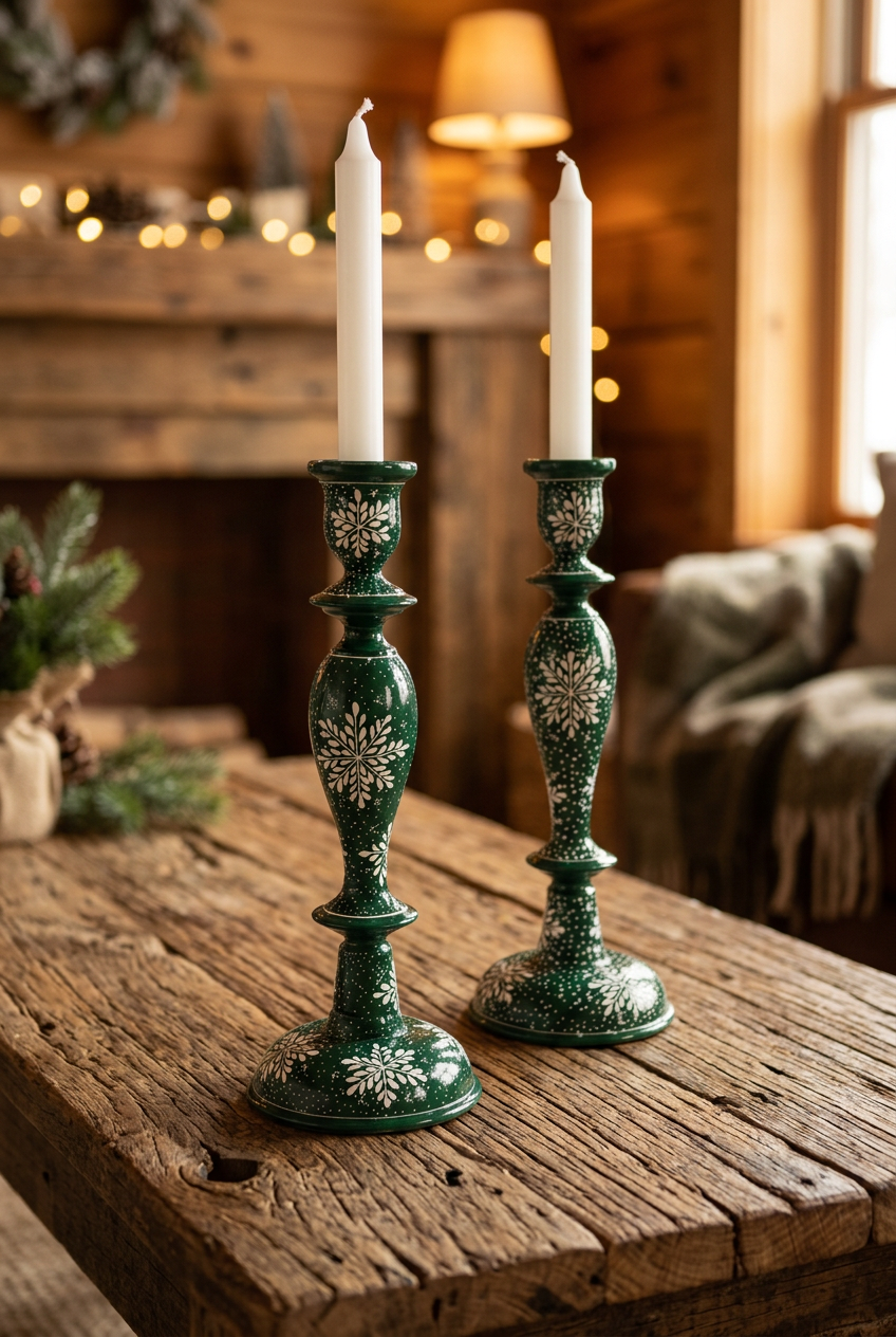 Limited Edition Green Snowflake | 12" Candle Stick Holder