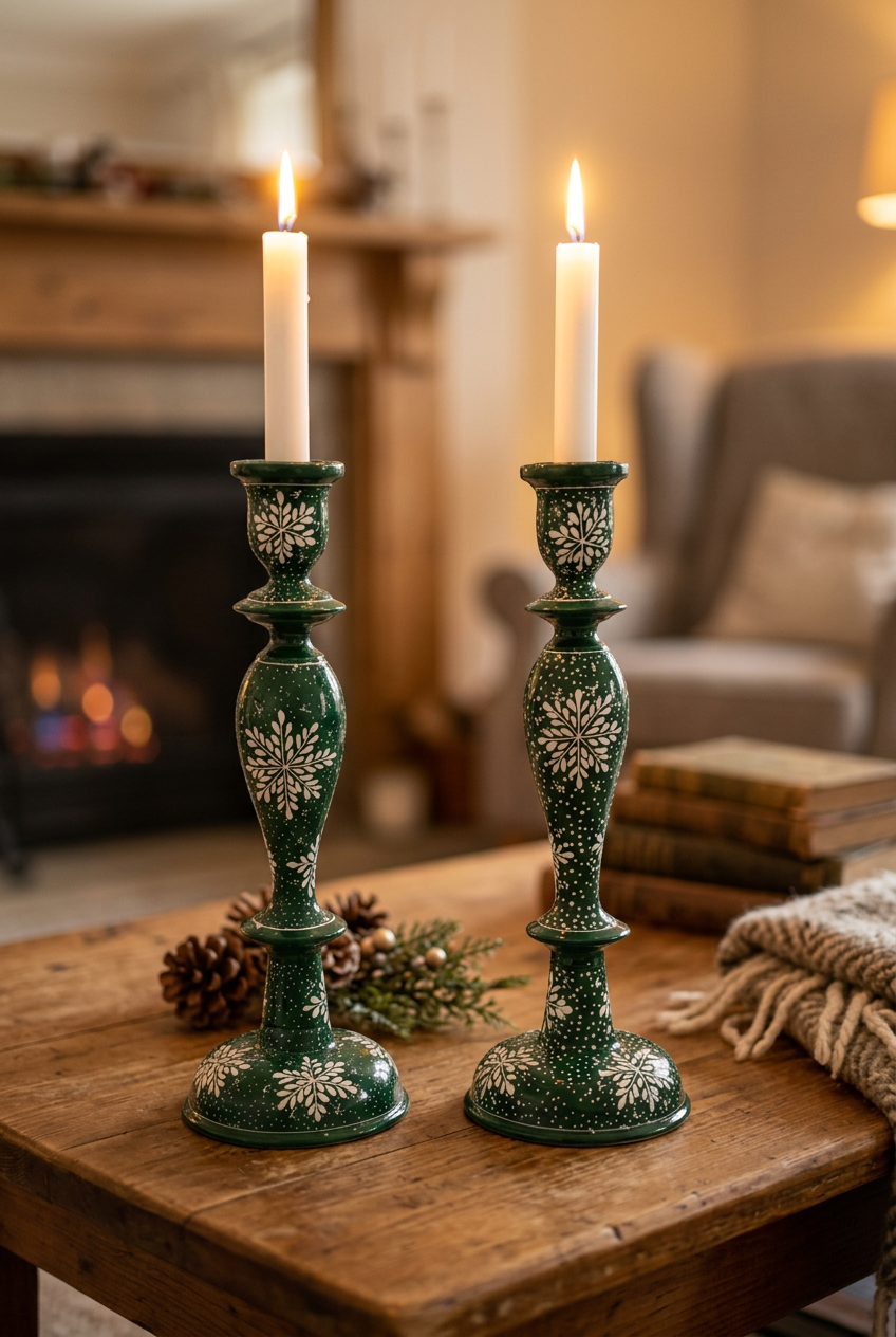 Limited Edition Green Snowflake | 12" Candle Stick Holder