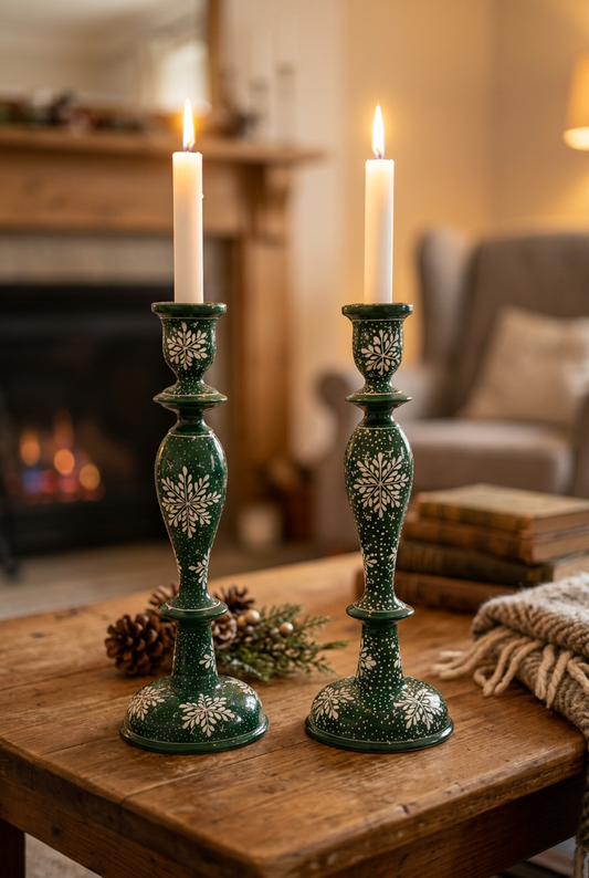 Limited Edition Green Snowflake | 12" Candle Stick Holder