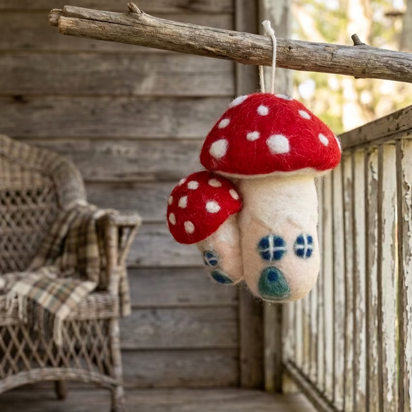 Mushroom House Double Ornament