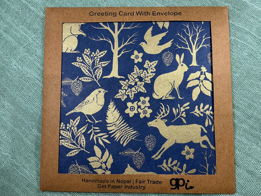 Forest gold and navy card made in Nepal
