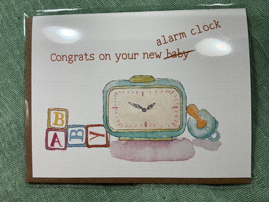 Congrats on your new “‘alarm clock” watercolour card