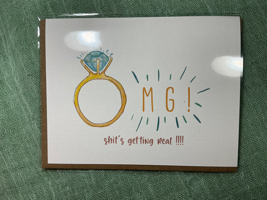 OMG shits getting real wedding watercolour card