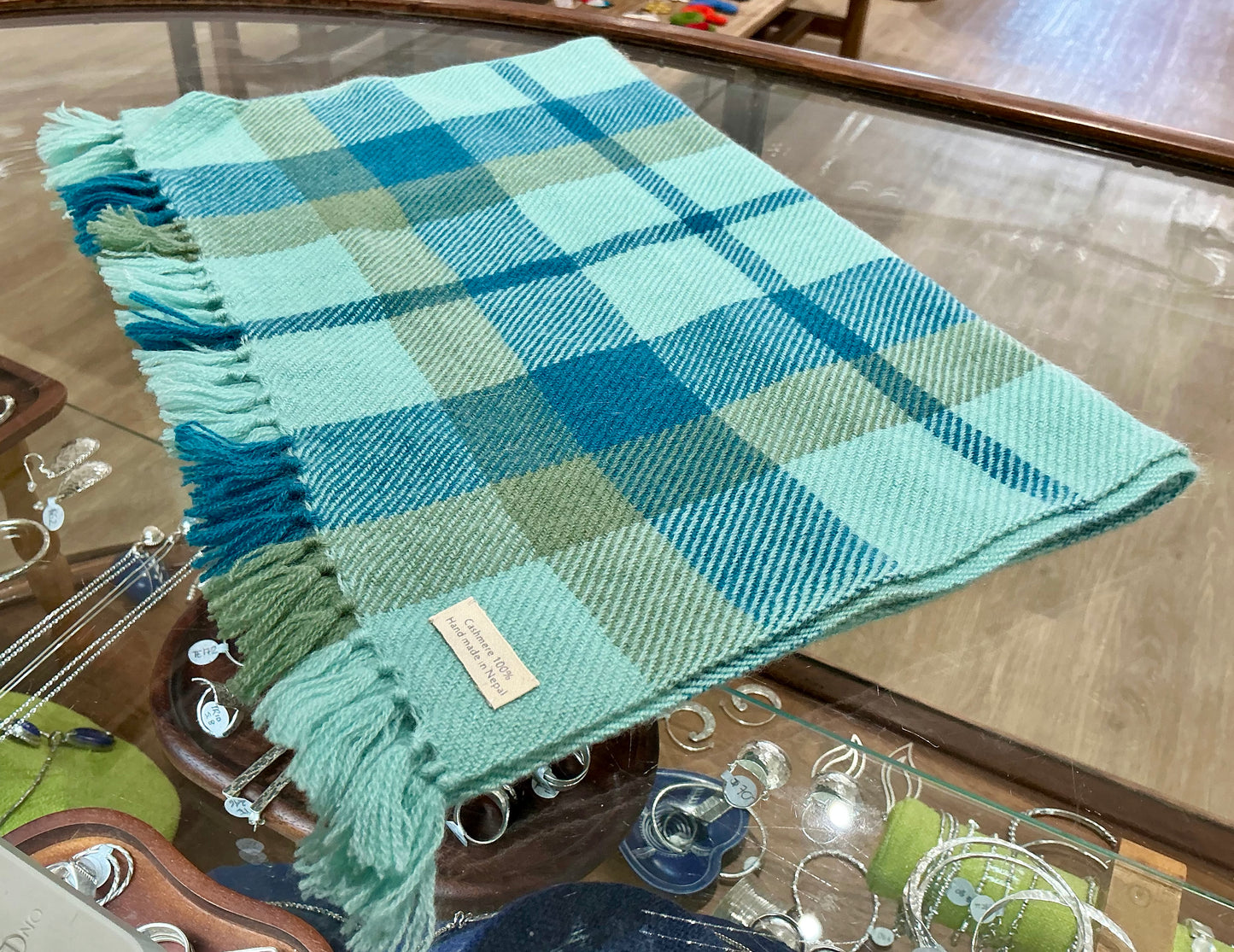100% Cashmere Blue Tartan Muffler. NEW!