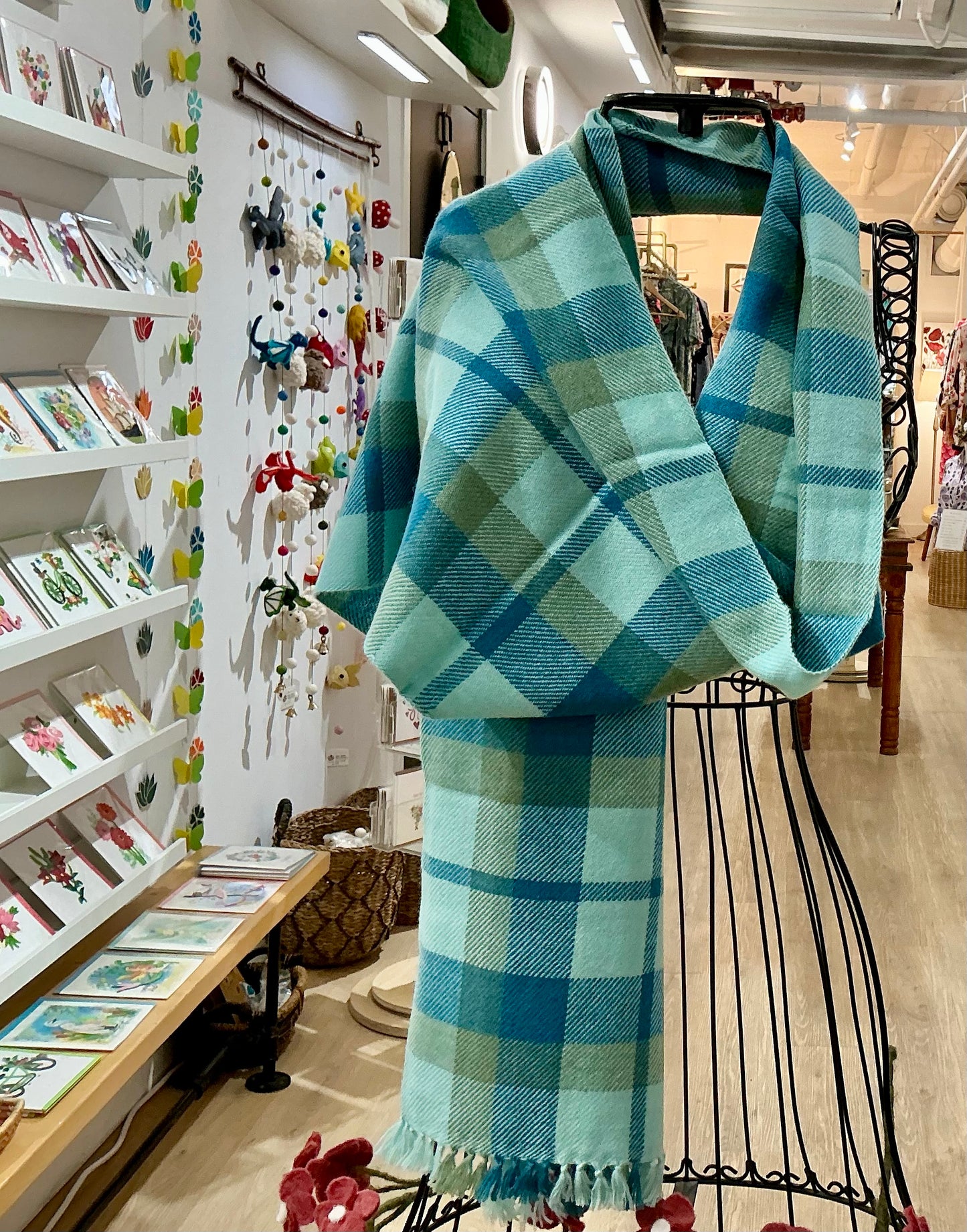 100% Cashmere Blue Tartan Muffler. NEW!