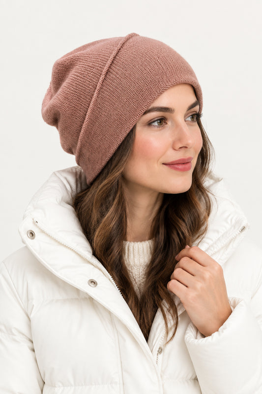 100% Pure Cashmere Hat Light Dusty Rose
