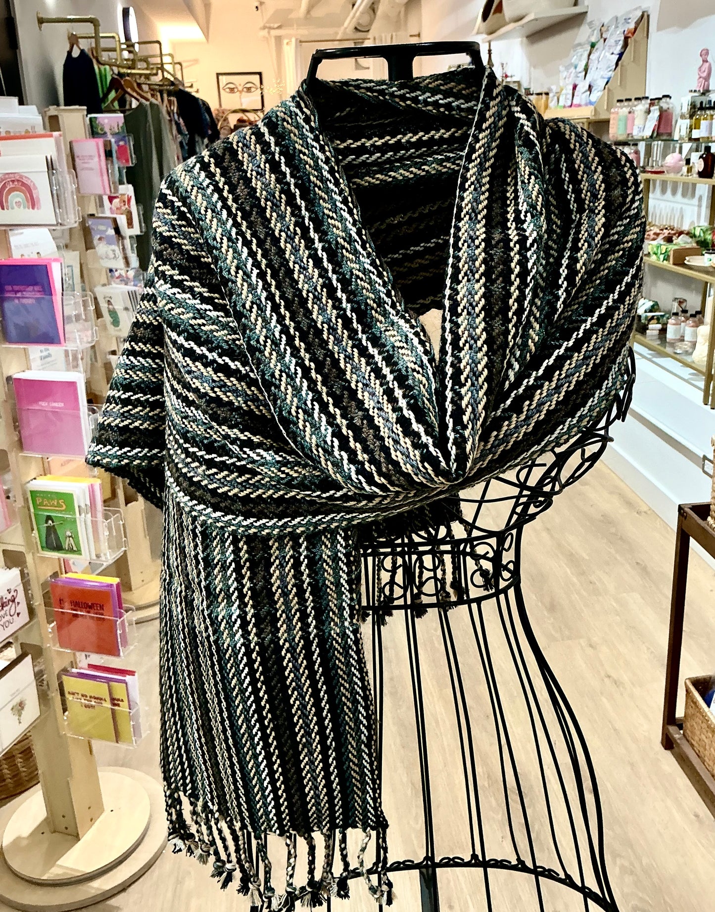 Silk Viscose Banana Fibre Scarf (Teal Brown Black)