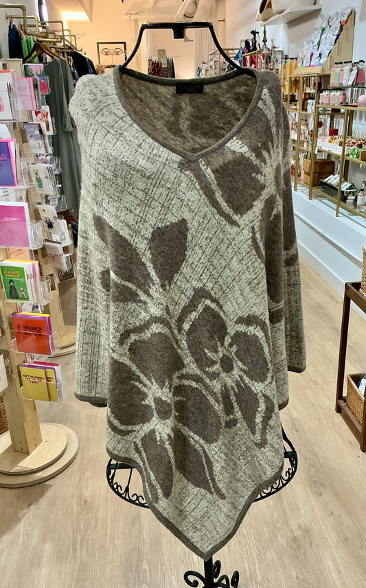 100% Cashmere Beige Pattern Poncho