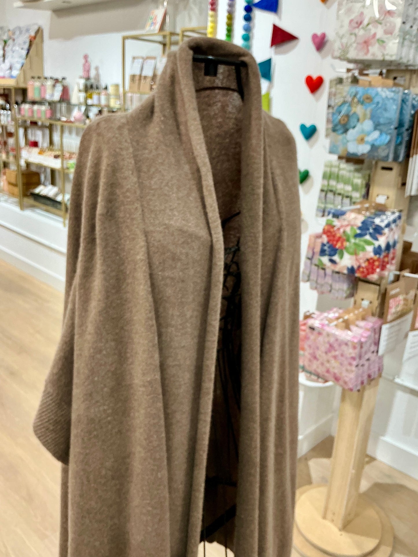 100% Pure Cashmere Natural Taupe Kimono Long