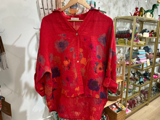 LINEN SHIRT  48902 🌹 🌸: Red Flower