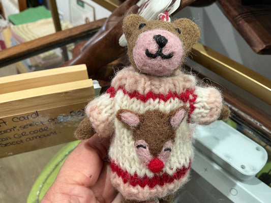 Rudolf Sweater Teddy Bear Ornament
