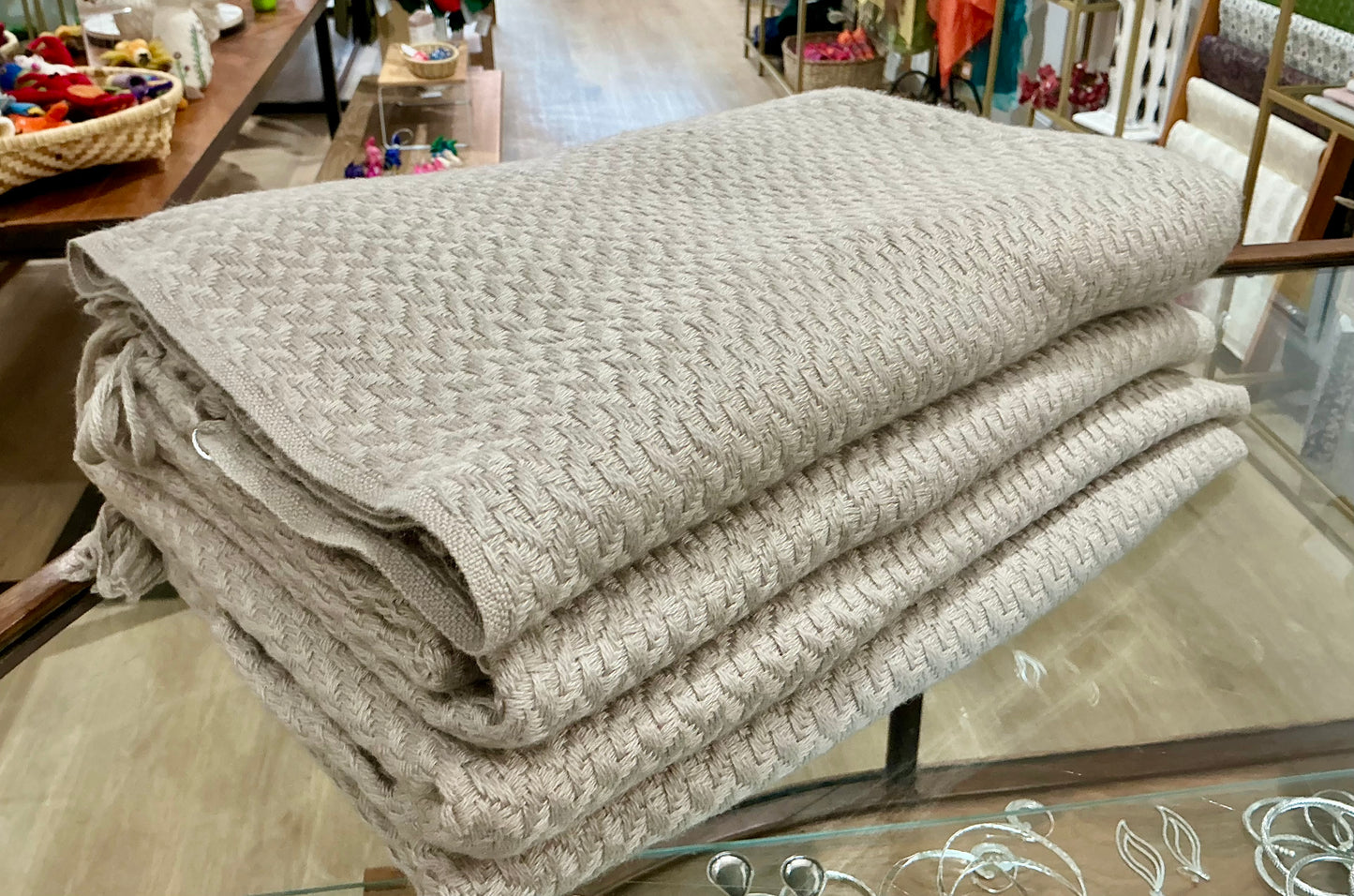 Cashmere Throw Blanket - Taupe Loose Weave
